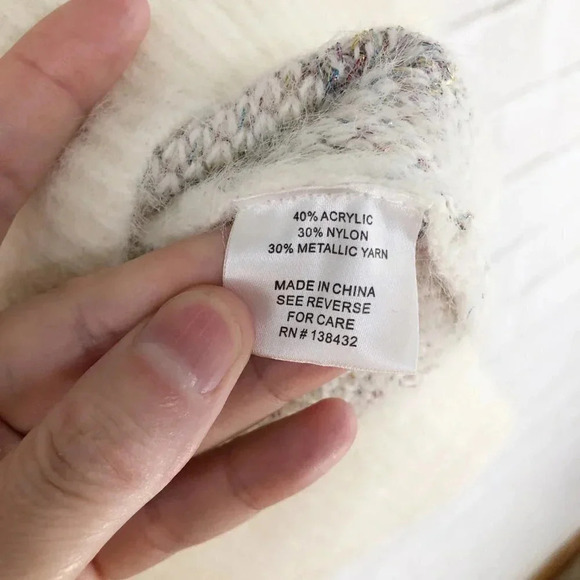 Modcloth Off White & Gray Metallic Fuzzy Polka Dot Sweater, Size Small - Picture 8 of 8